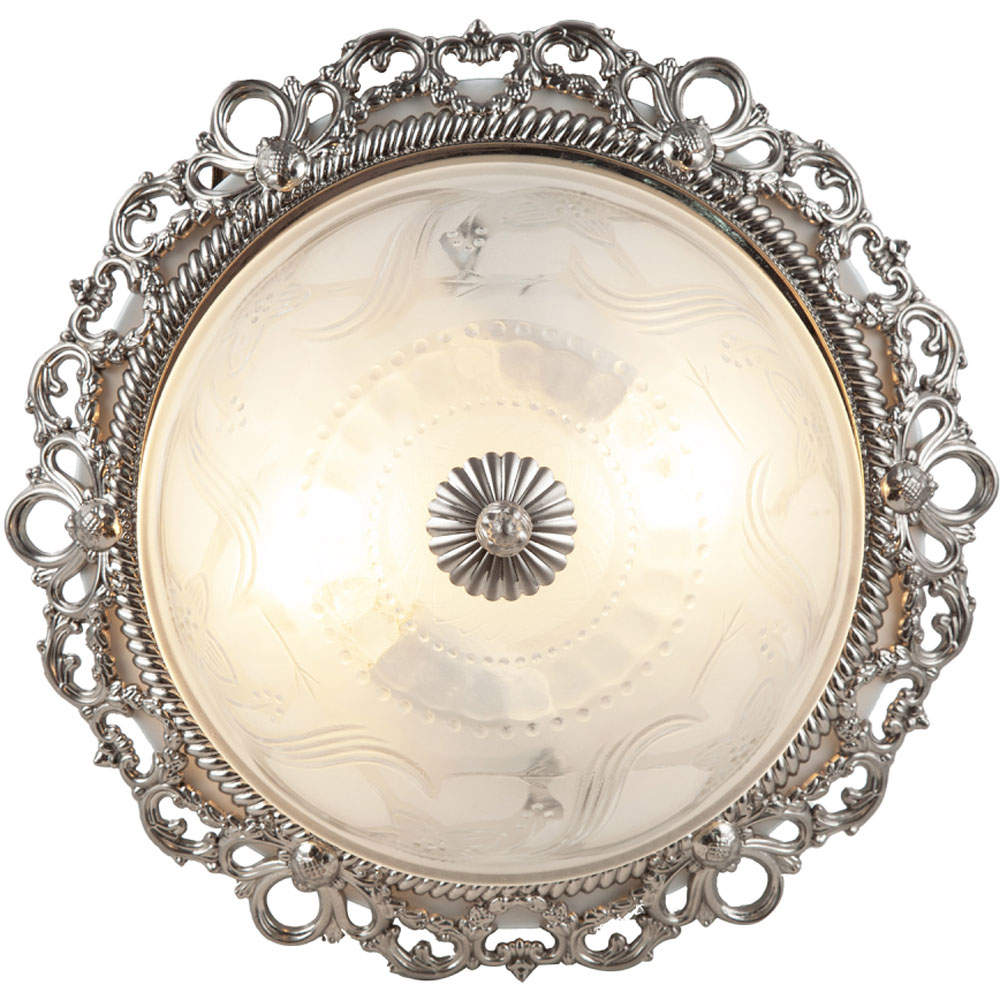 Happy Homewares Traditional Satin Nickel and Floral Glass Flush Ceiling Light Image 5