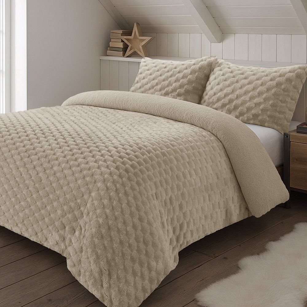Velosso King Size Beige Chunky Popcorn Duvet Set Image 1