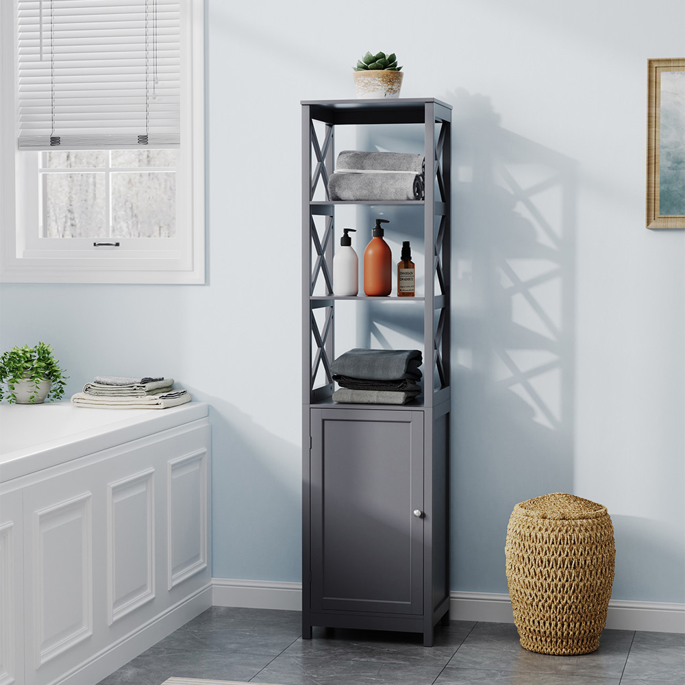 H&O Direct Single Door 3 Shelf Wooden Tall Bathroom Cabinet Image 6