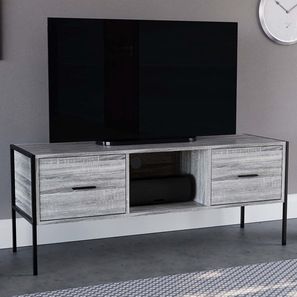 Vida Designs Brooklyn 2 Drawer Single Shelf Grey TV Unit Image 1