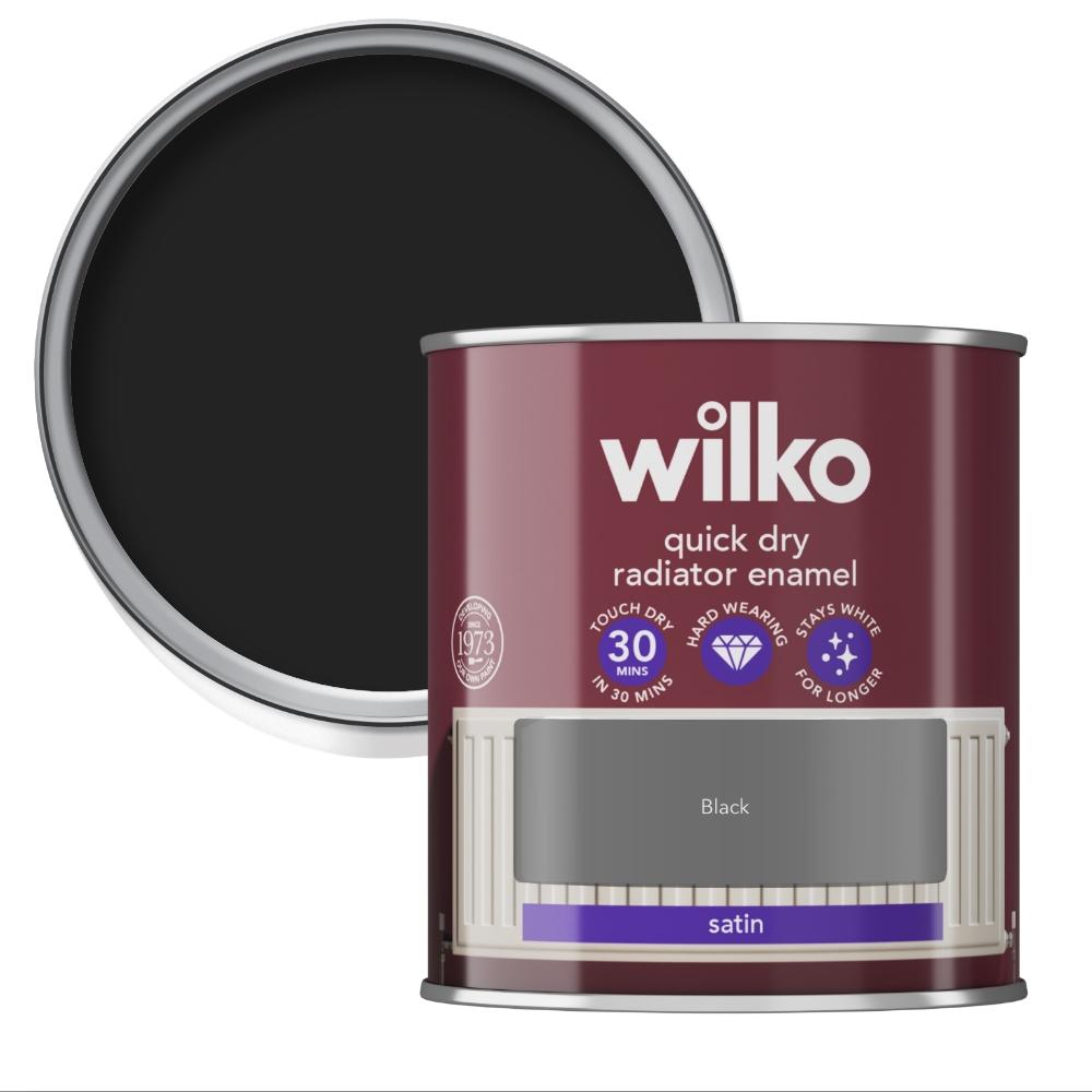 Wilko Quick Dry Black Satin Radiator Enamel 250ml Image 1