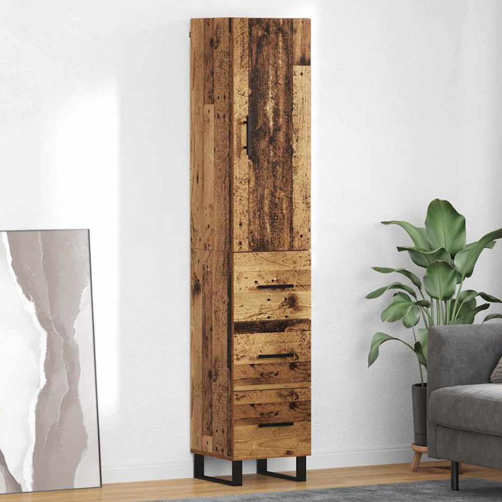 vidaXL Single Door 3 Drawer Old Wood Tall Sideboard with Metal Legs Image 1