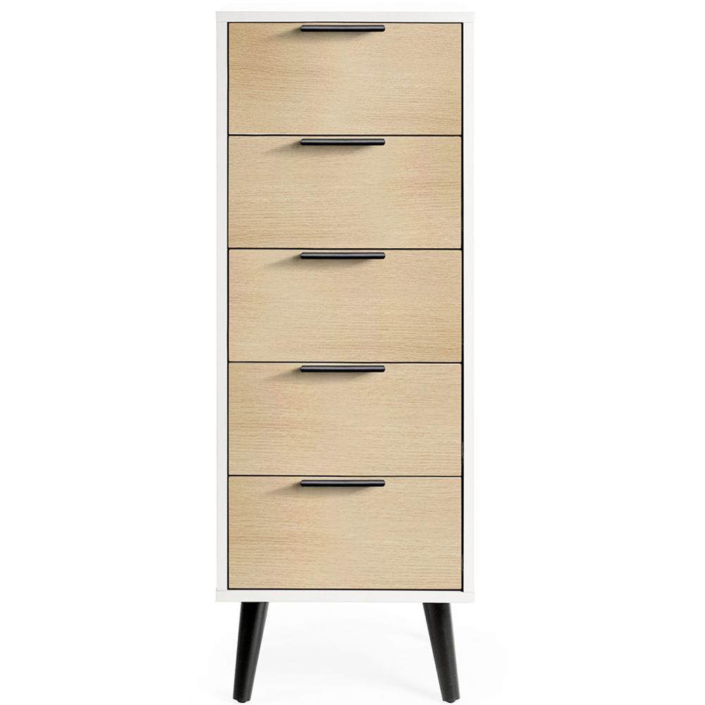 Julian Bowen Alba 5 Drawer Matt White and Oak Narrow Chest of Drawers Image 3