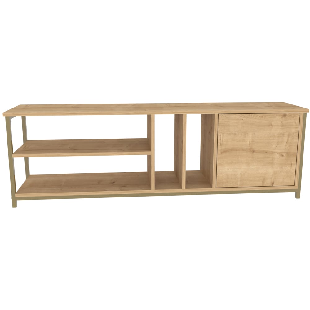 Decorotika Oneida Single Door 4 Shelf Gold and Oak TV Unit Image 3
