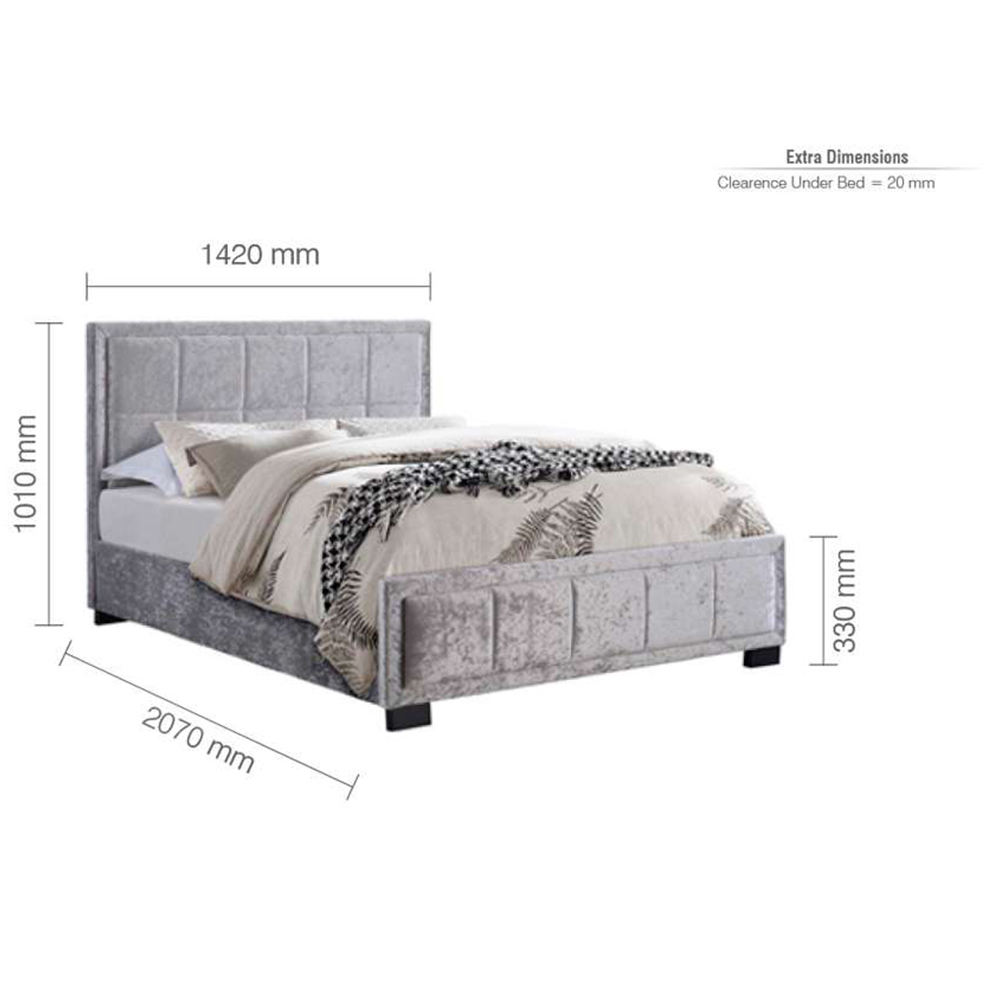 Hannover Double Grey Velour Bed Frame Image 8