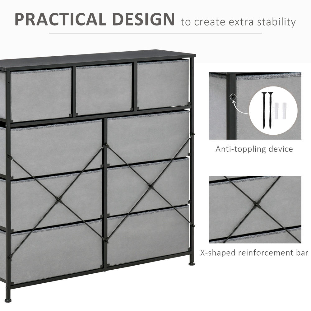 Portland 9 Fabric Drawer Grey Chest of Drawers Image 5