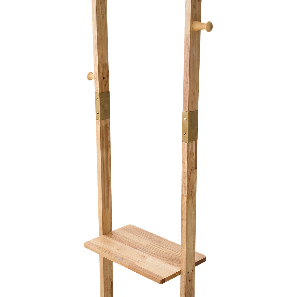 Living and Home Single Shelf Natural Freestanding Clothes Rack with 5 Hooks Image 5