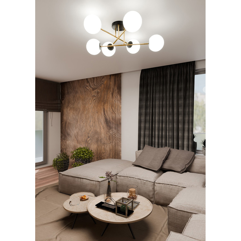 Emibig Magnum 6 Light White Shade Black and Gold E14 Ceiling Light Image 7