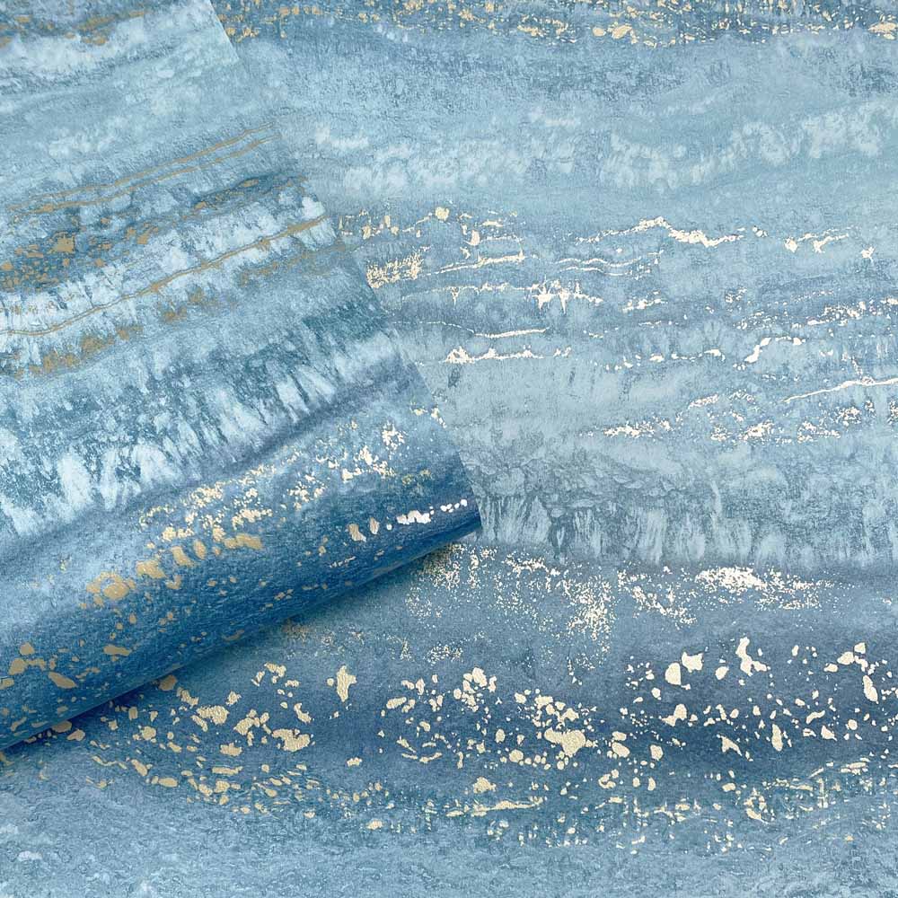 Muriva Semper Marble Teal and Gold Wallpaper Image 2