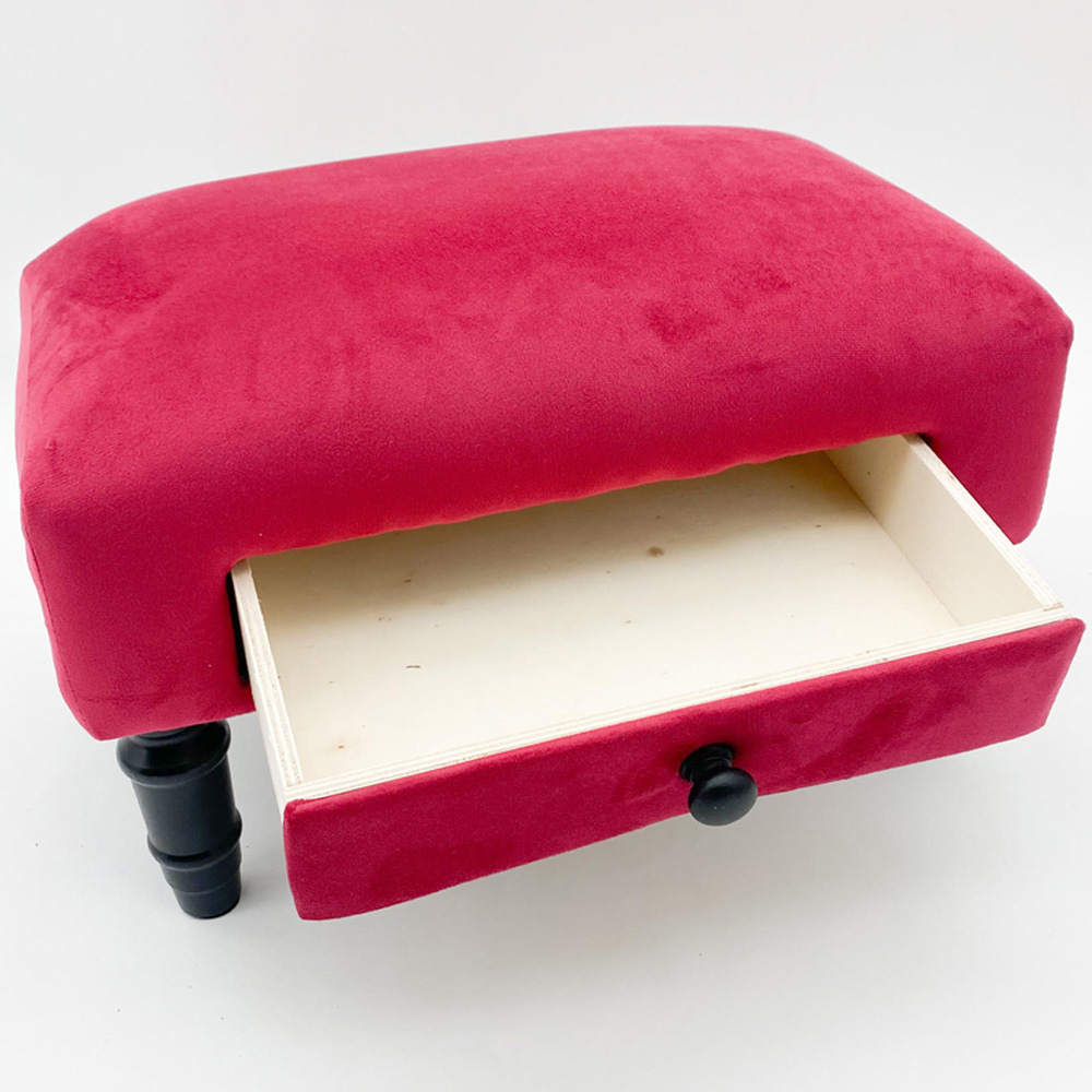 Acacia Home Single Drawer Red Velvet Footstool Image 3