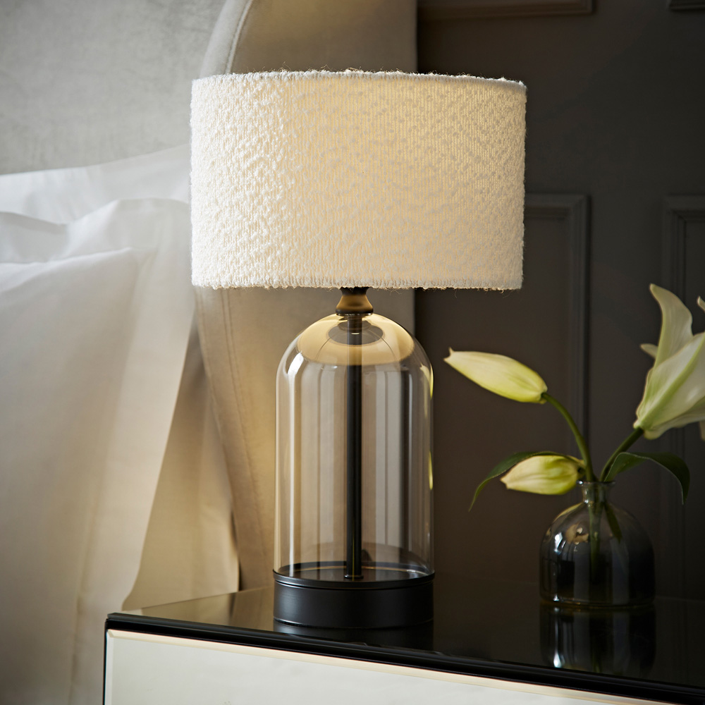 ValueLights Jessy Black and Cream Boucle Shade Glass LED Table Lamp Image 6