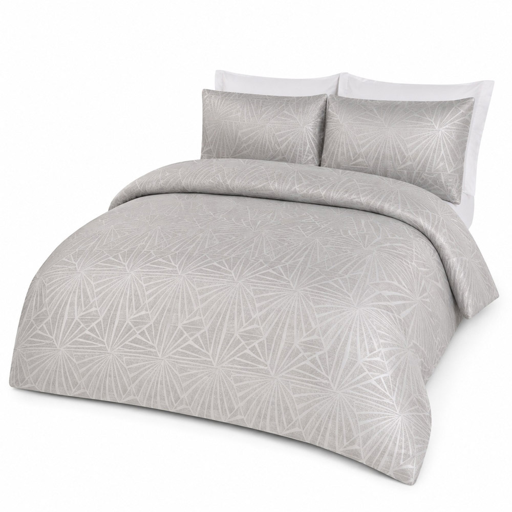 Smart Living Super King Size Natural Lurex Jacquard Geometric Duvet Cover Set Image 2