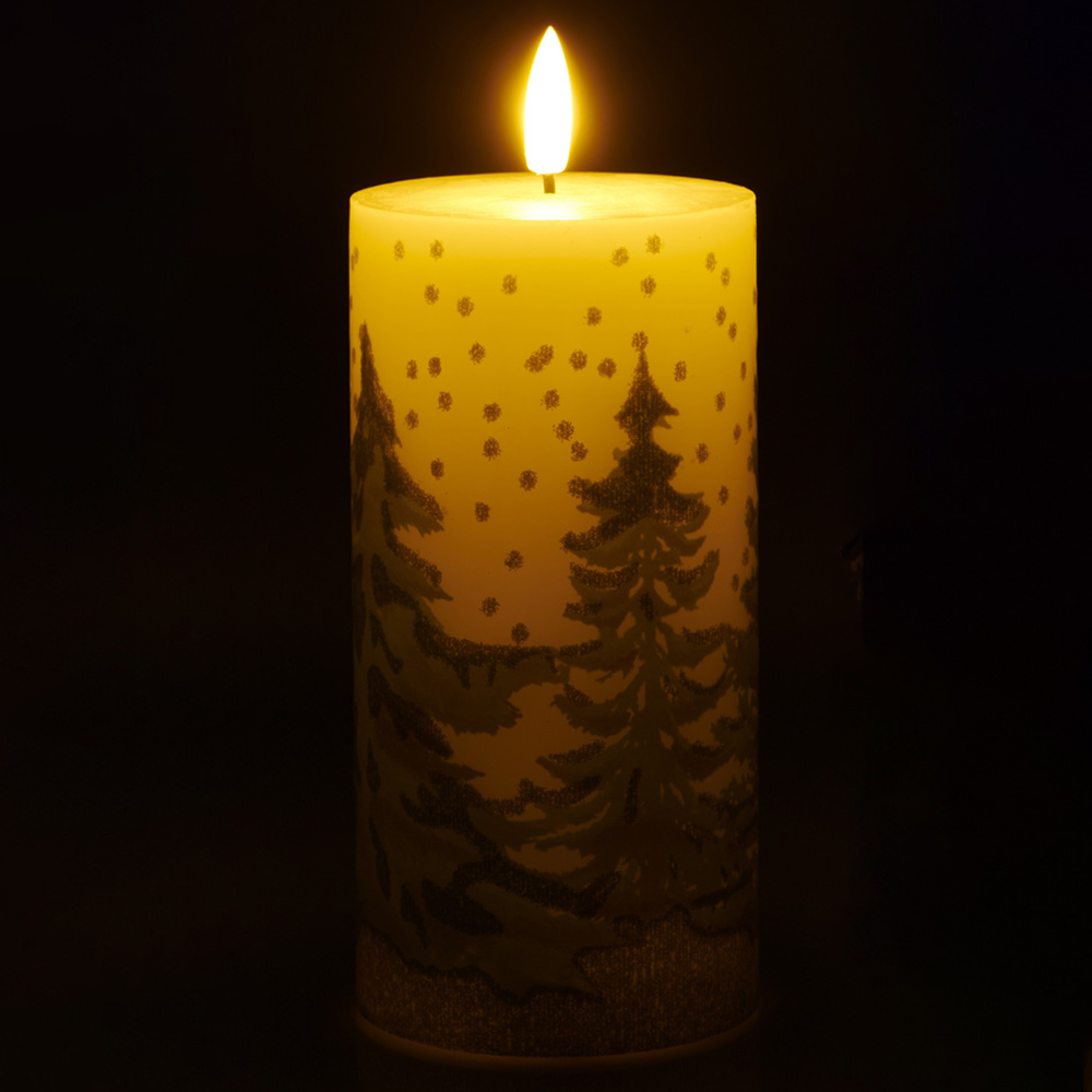 Wilko LED Tree Scene Wax Pillar Candle Image 1