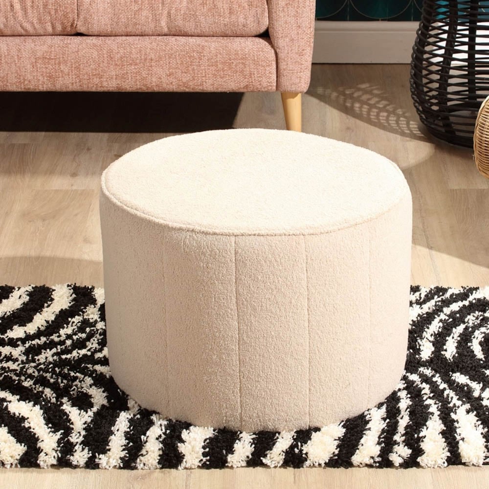 Desser Furniture Medium Round Latte Boucle Fabric Pouffe Image 4