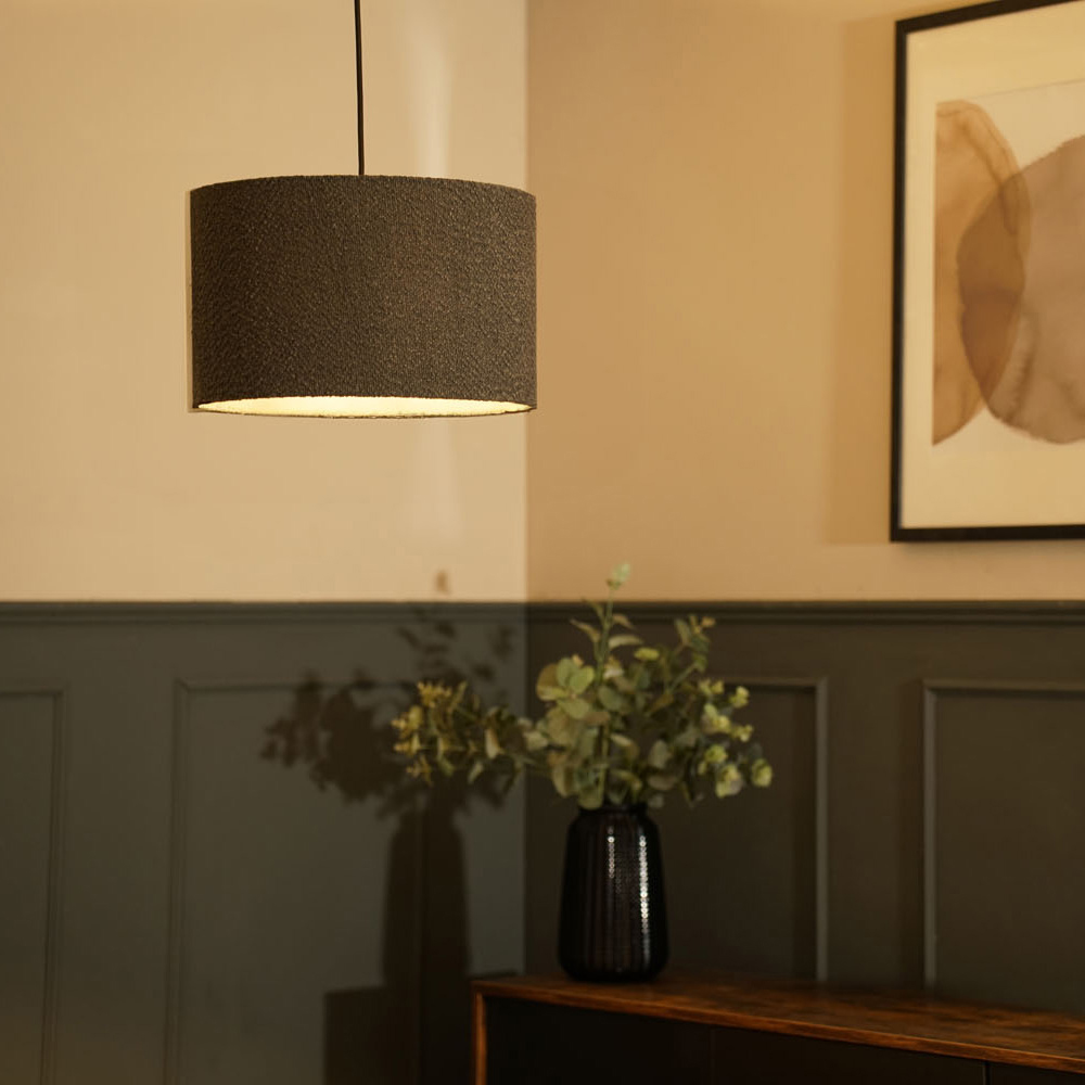 ValueLights Reni Charcoal Boucle Ceiling Drum Lamp Shade Medium Image 2