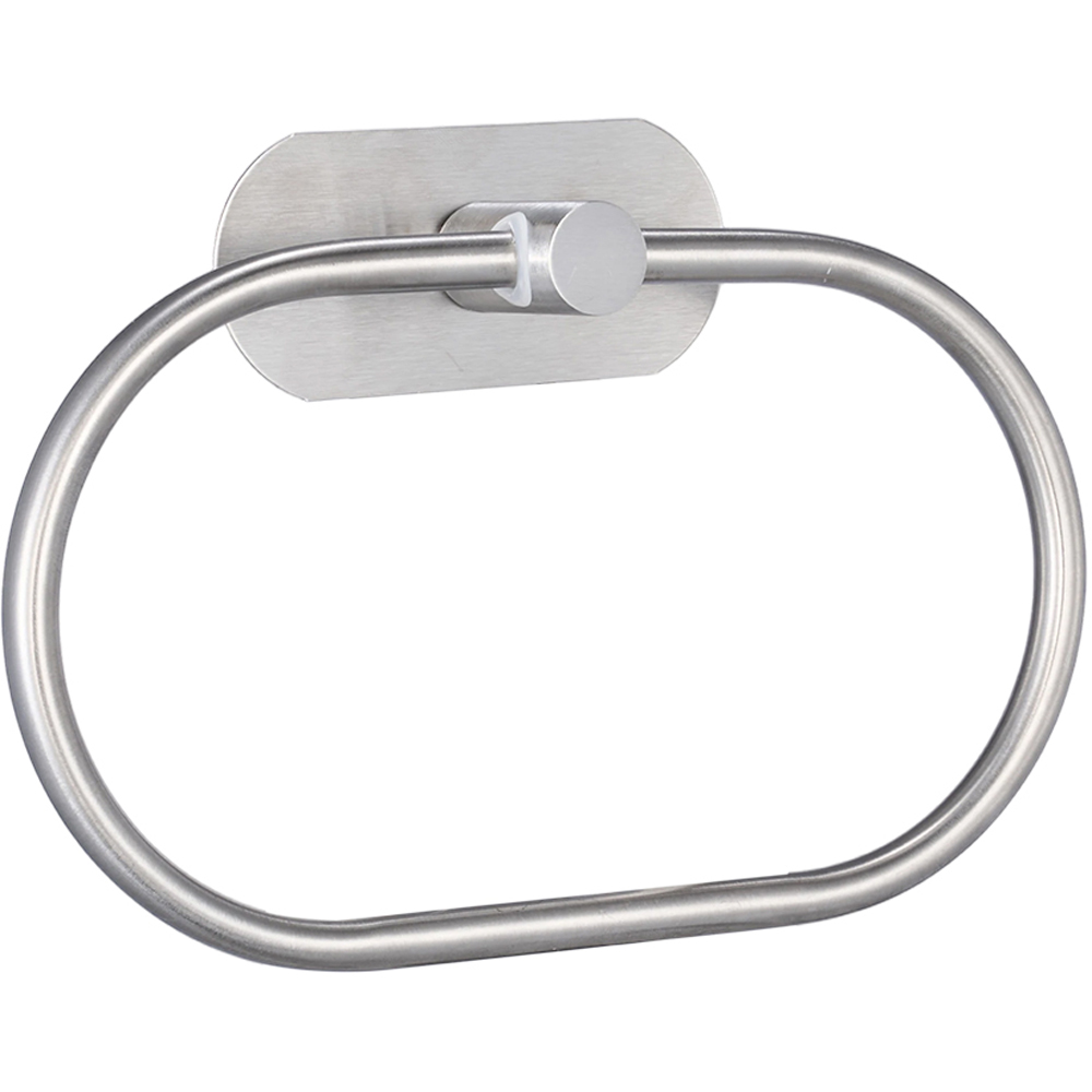 Living and Home Silver Self-Adhesive Stainless Steel Oval Towel Ring 20cm Image 4