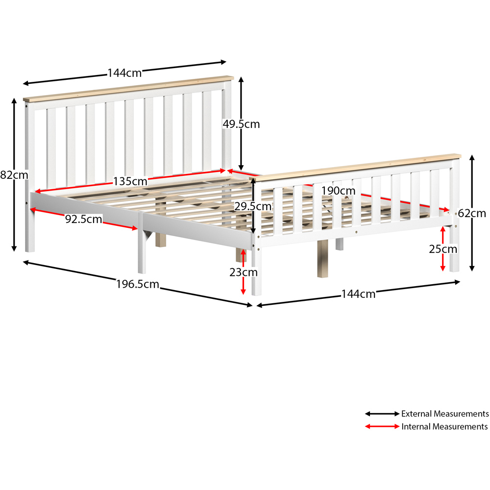 Vida Designs Milan Double White and Pine High Foot Wooden Bed Frame Image 8