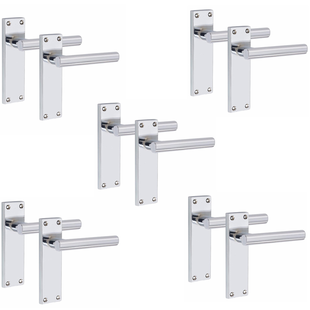 Golden Grace Victorian Straight T-Bar Silver Latch Handles Set 5 Pack Image 1