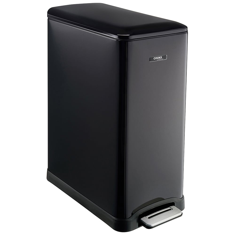 Cooks Professional Dual Recycle Slim Line Pedal Bin Matt Black 50L Image 1