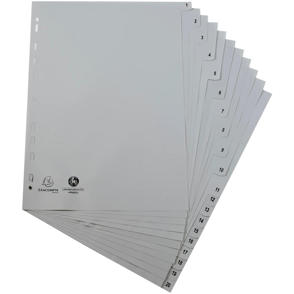 Exacompta A4 Grey Recycled Polypropylene 1-20 Divider 20 Pack Image 2