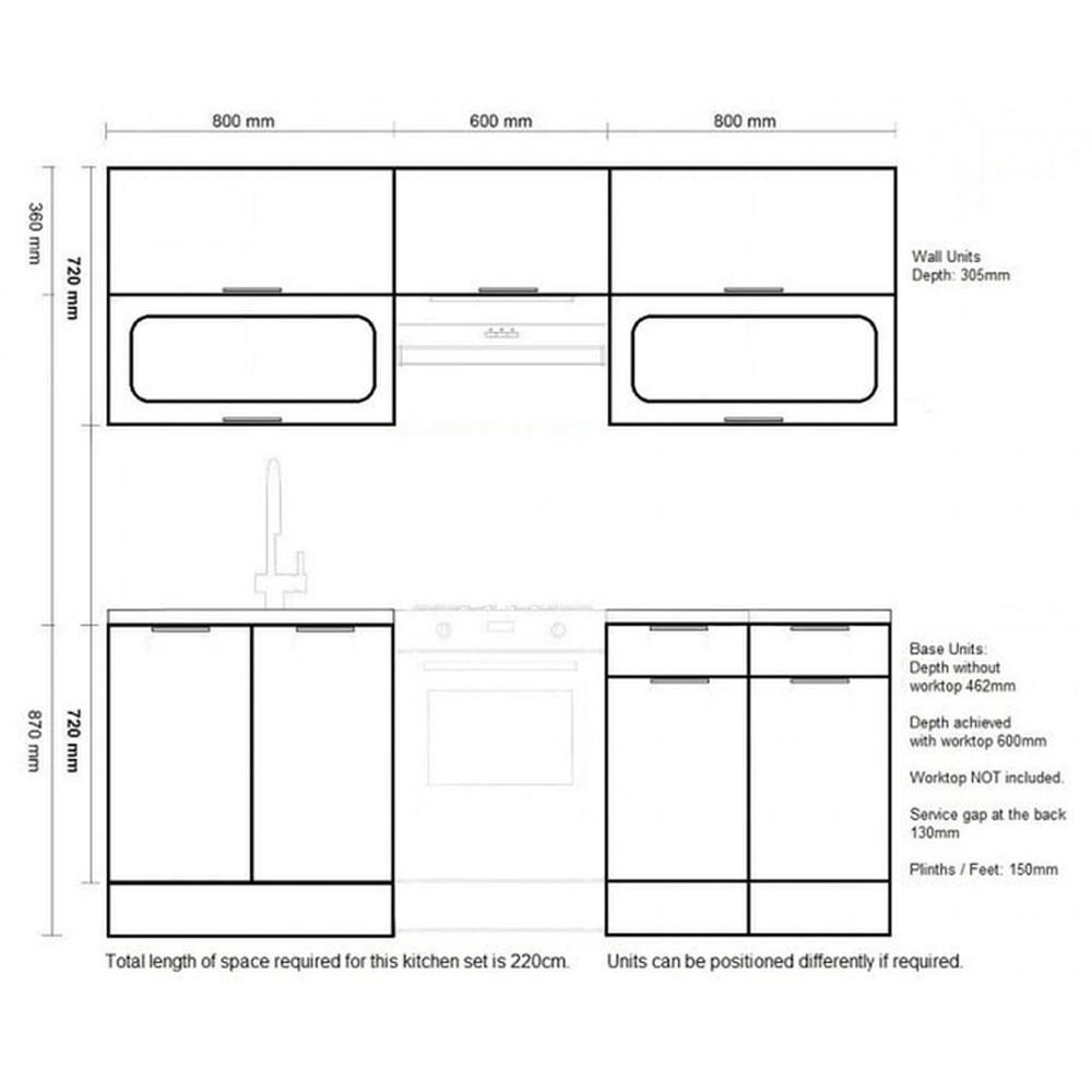Impact Furniture Star Light Grey Gloss Star Kitchen Cabinet Set of 6 Image 4