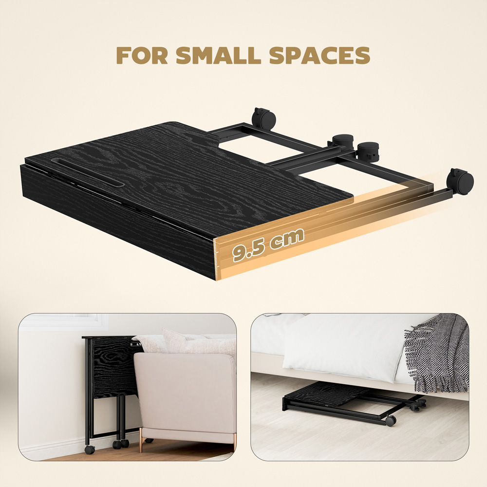Portland Foldable Small Writing Desk with Wheels Black Image 7