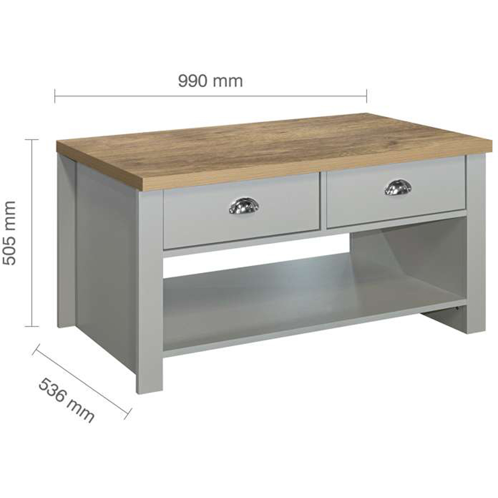 Highgate 2 Drawer Grey and Oak Coffee Table Image 8