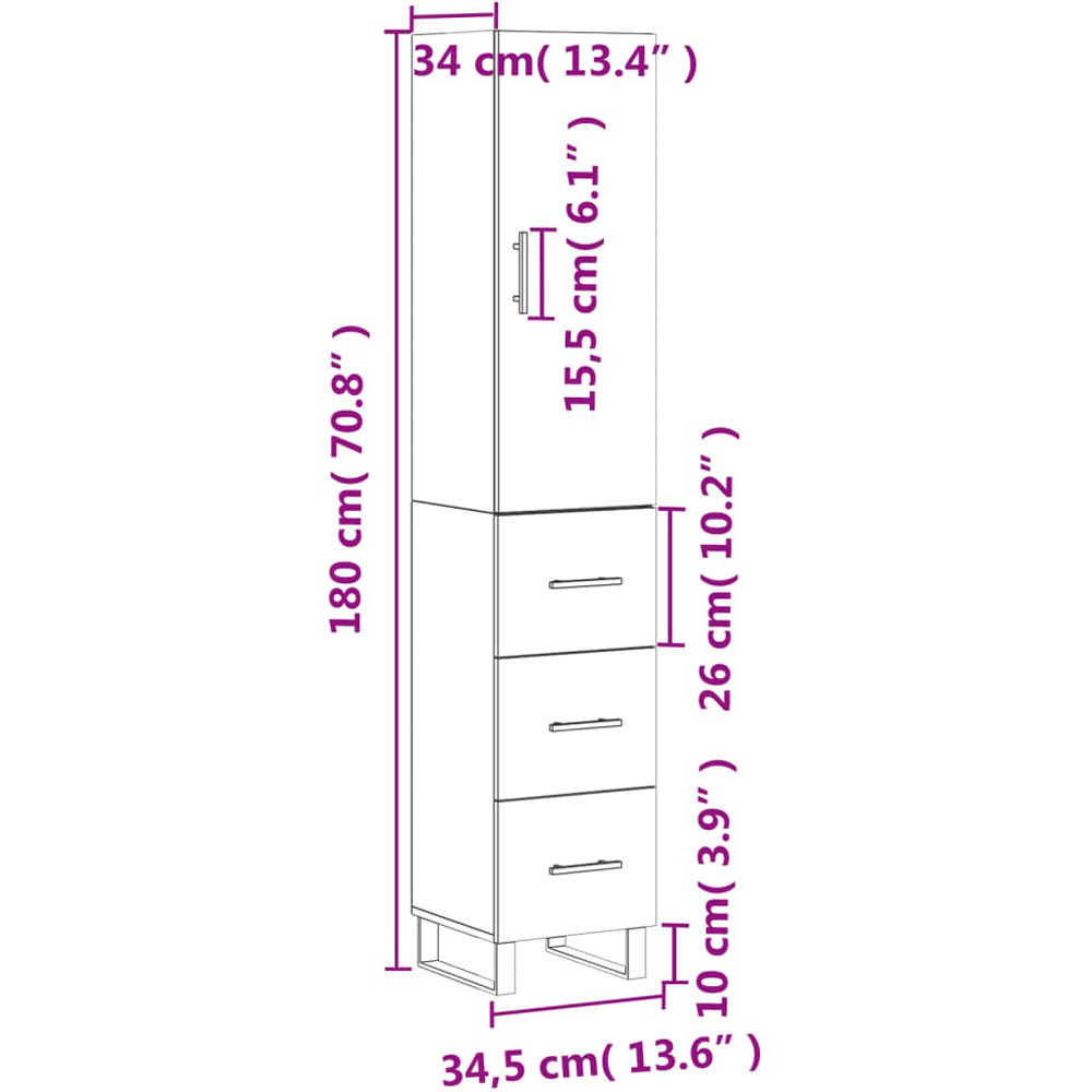 vidaXL Single Door 3 Drawer Smoked Oak Highboard Image 6