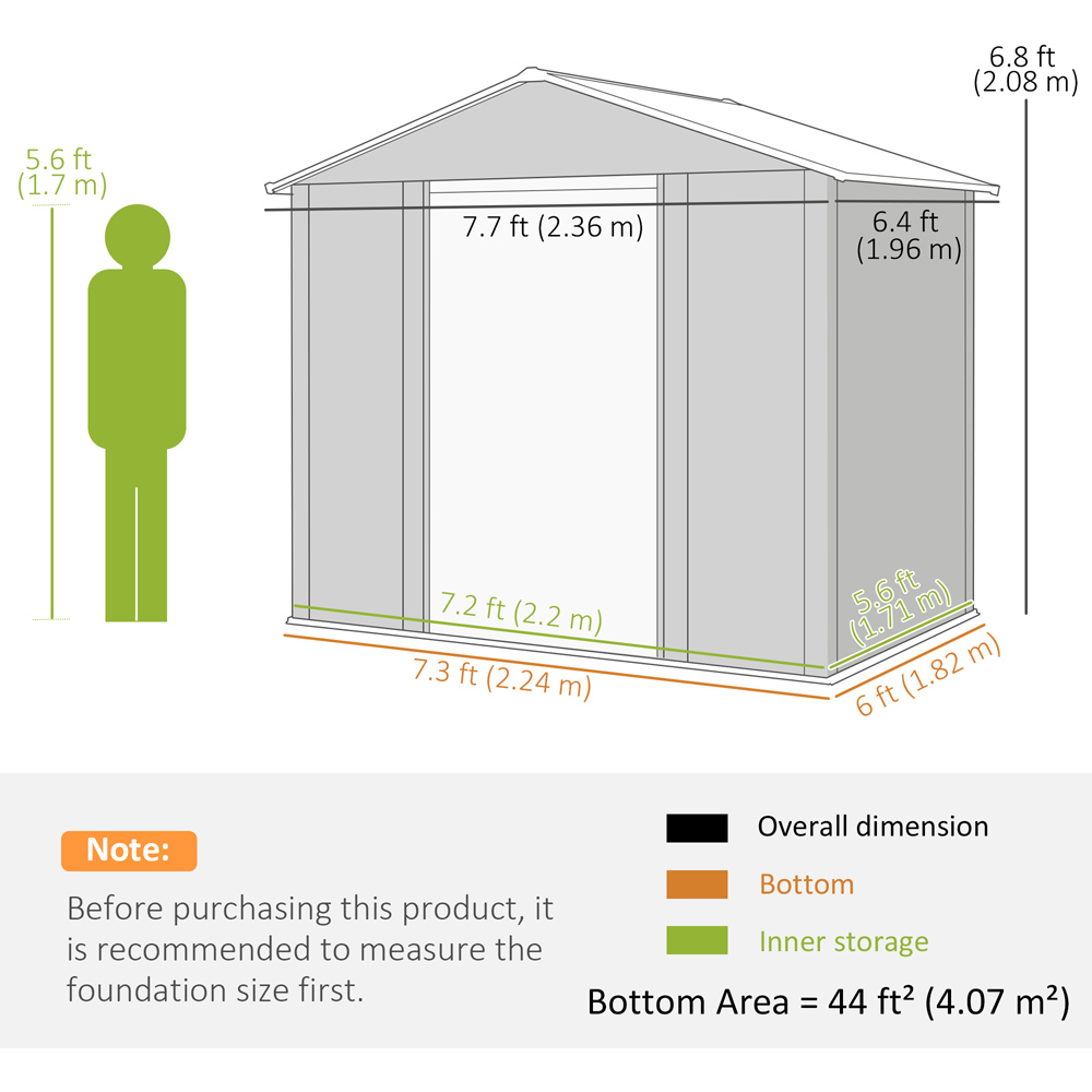Outsunny 7.3 x 6ft Wood Effect Garden Storage Shed with Sliding Door Image 9