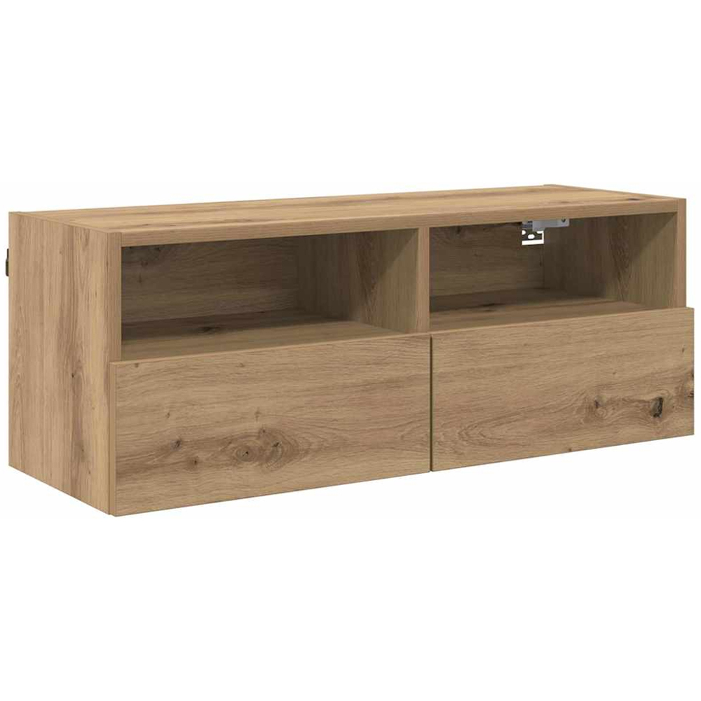 vidaXL 2 Door 2 Shelf Artisan Oak Wide Wall Mounted TV Unit Image 2