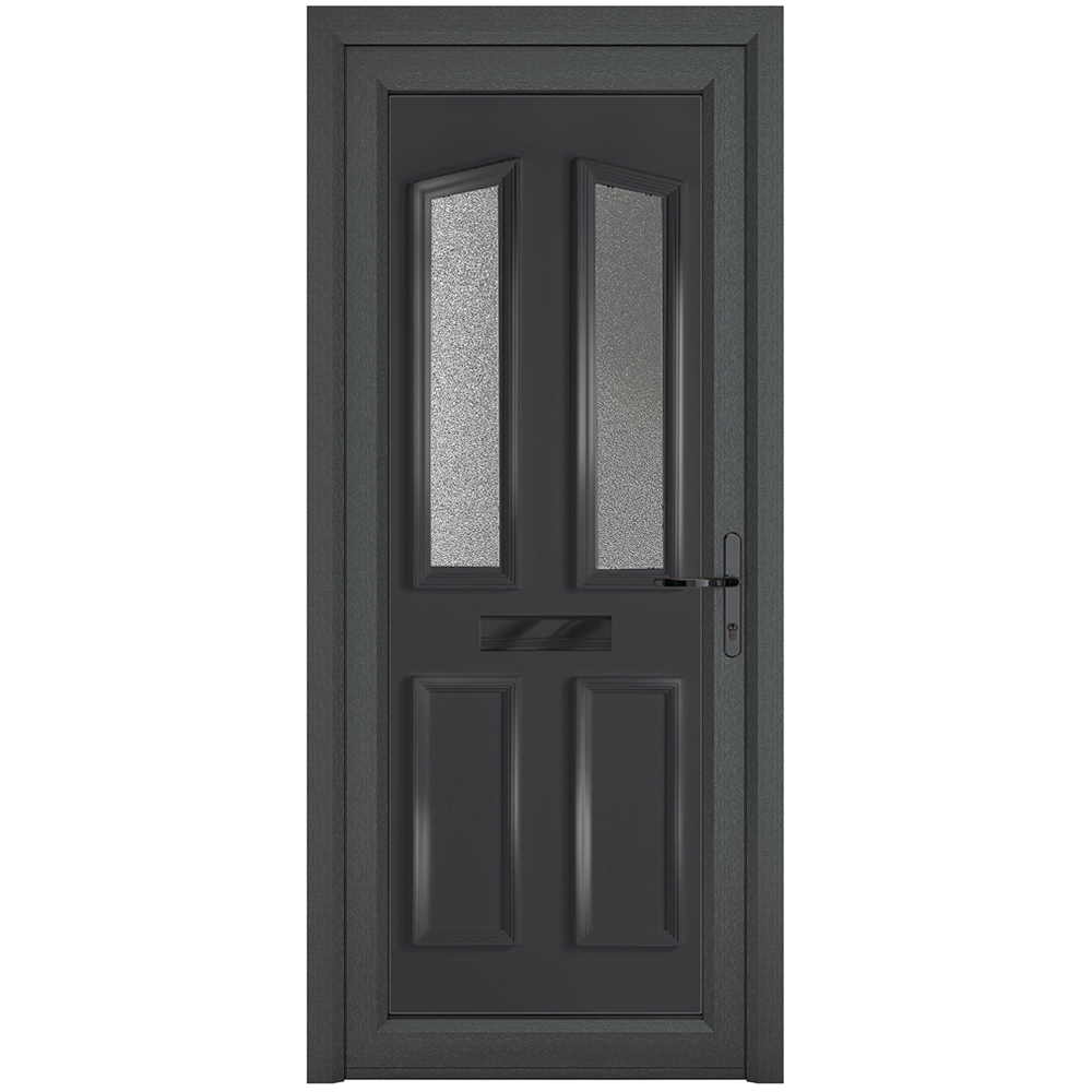 Crystal uPVC Front Door 4 panel 2 Glass Kensington Grey White Left Hand Obscure Glass 920x2090mm Image 1