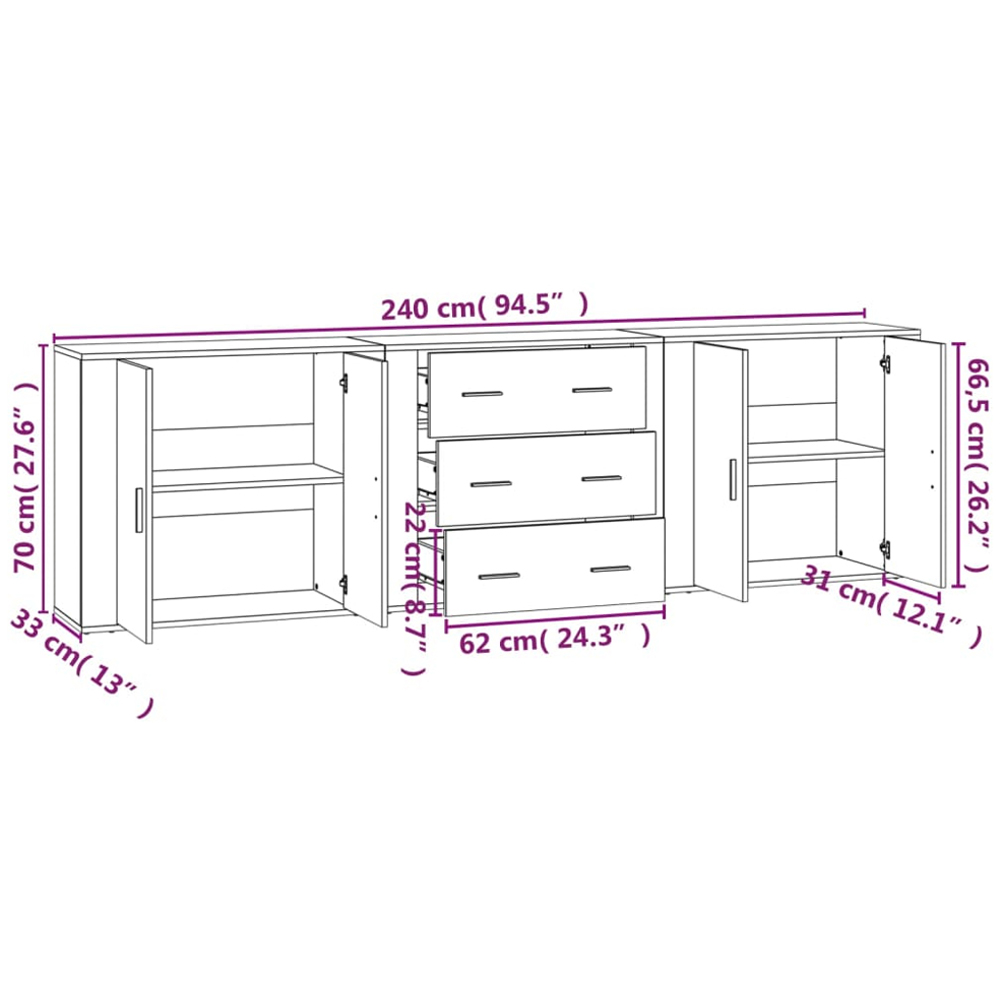 vidaXL 4 Door 3 Drawer White Sideboard 3 Piece Image 9