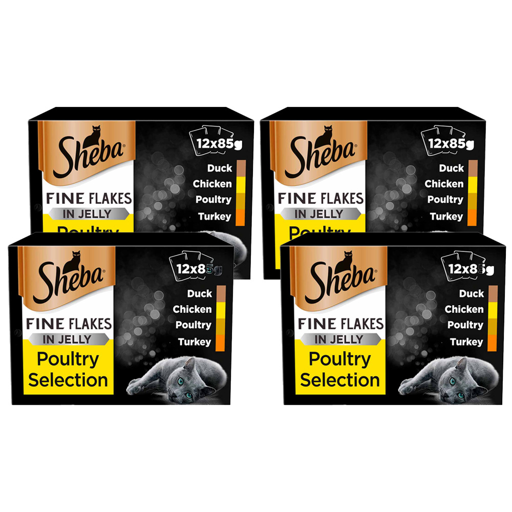 Sheba Fine Flakes Poultry in Jelly Cat Food Pouches 85g Case of 4 x 12 Pack Image 1