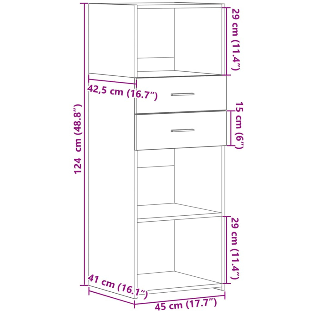 vidaXL 2 Drawer 3 Shelf Grey Sonoma Highboard Image 9