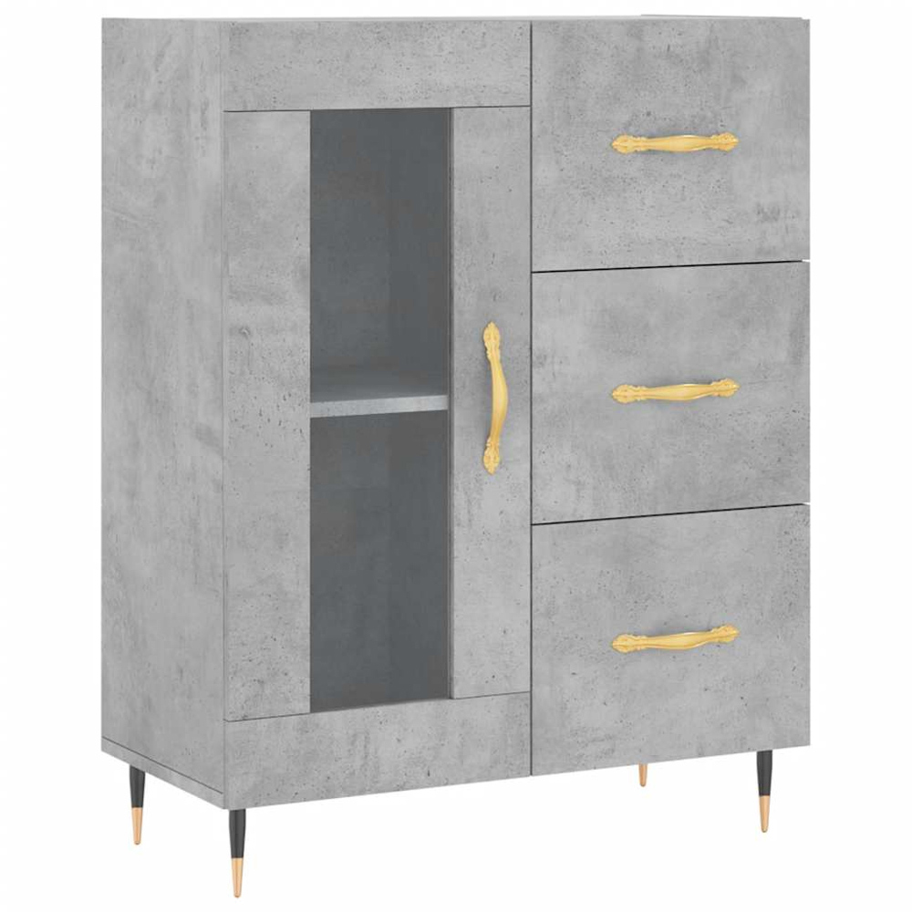 vidaXL Single Glass Door 3 Drawer Concrete Grey Wooden Sideboard Image 2