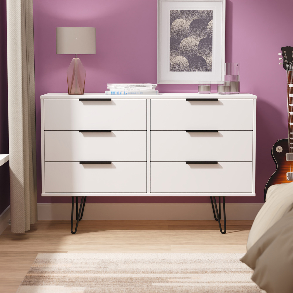Crowndale Hong Kong 6 Drawer Matt White Wide Chest of Drawers Ready Assembled Image 5