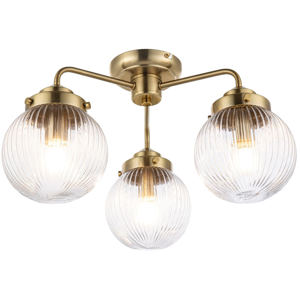 Cosylyte Finley Bathroom 3 Light Classic Ribbed Glass Brass Metal Base Down Ceiling Light Image 4