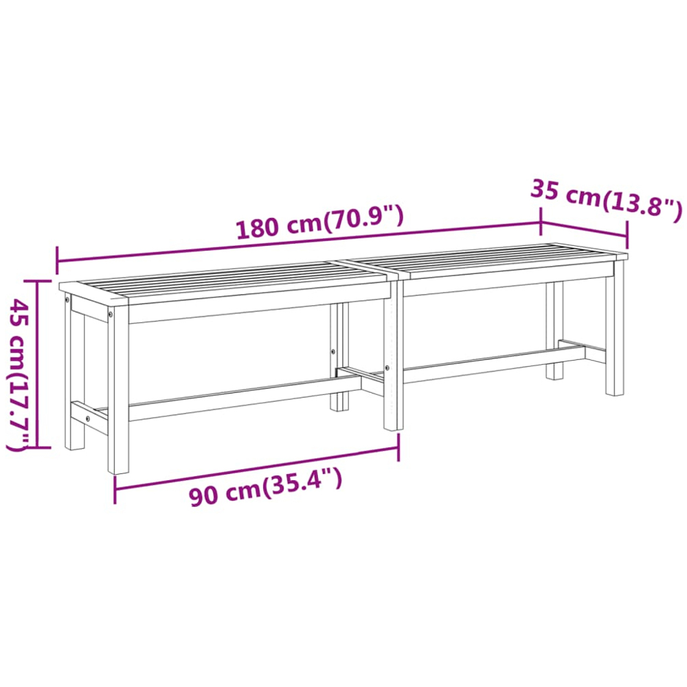 vidaXL Brown Solid Wood Acacia Garden Bench 180cm Image 7