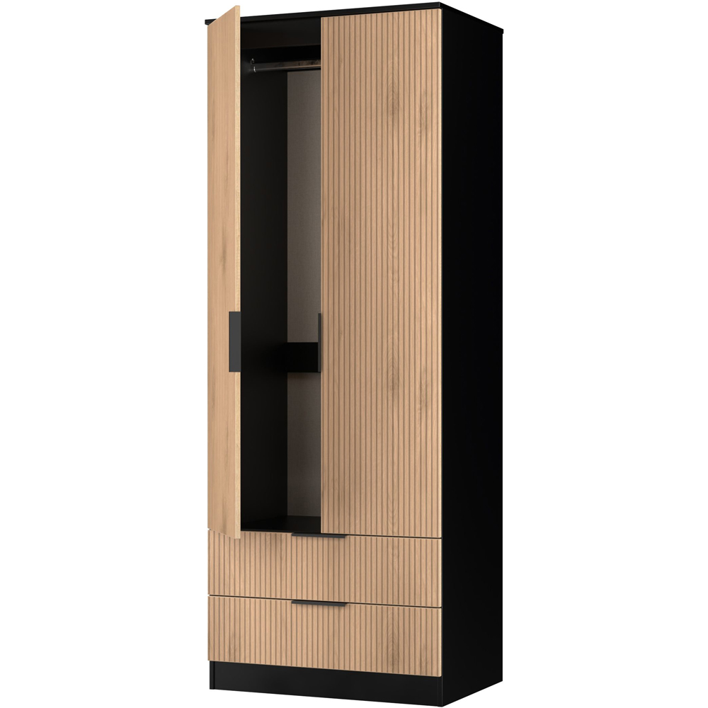 Crowndale Java 2 Door 2 Drawer Slatt Effect and Black Tall Wardrobe Ready Assembled Image 6