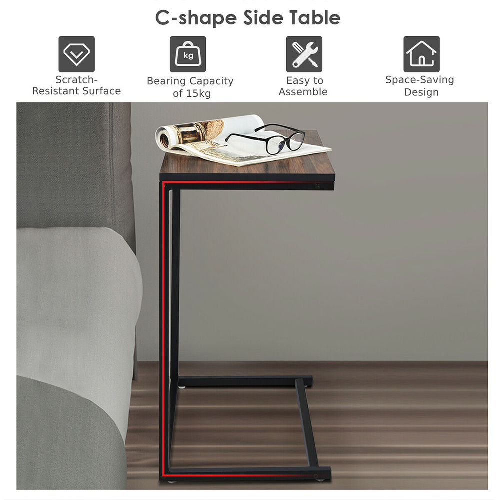 Costway Brown Industrial Styled C Shaped Side Table Image 7