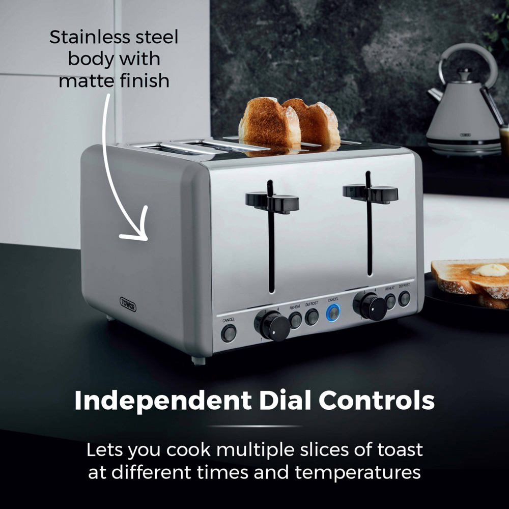 Tower Sera T20086GRY Grey 4 Slice Toaster Image 6