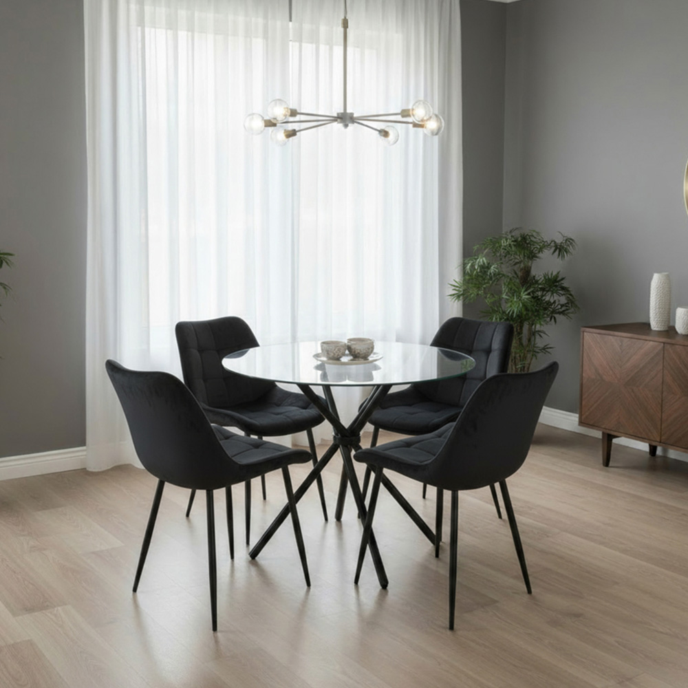 Indoor Living New York 4 Seater Black Erica Velvet Dining Table Set Image 8