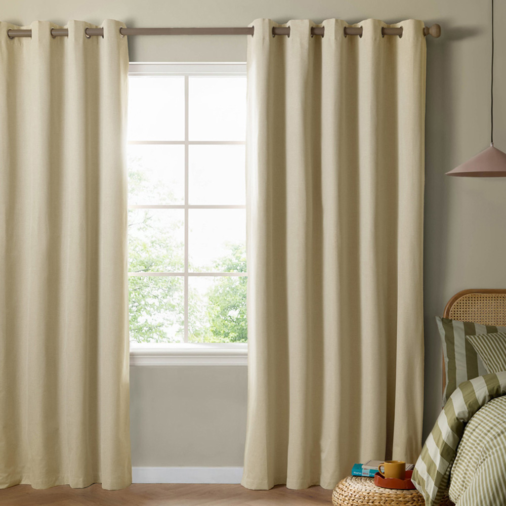 Furn The Ultimate Custard Cream Textured Woven Blackout Eyelet Curtains 168 x 137cm Image 1