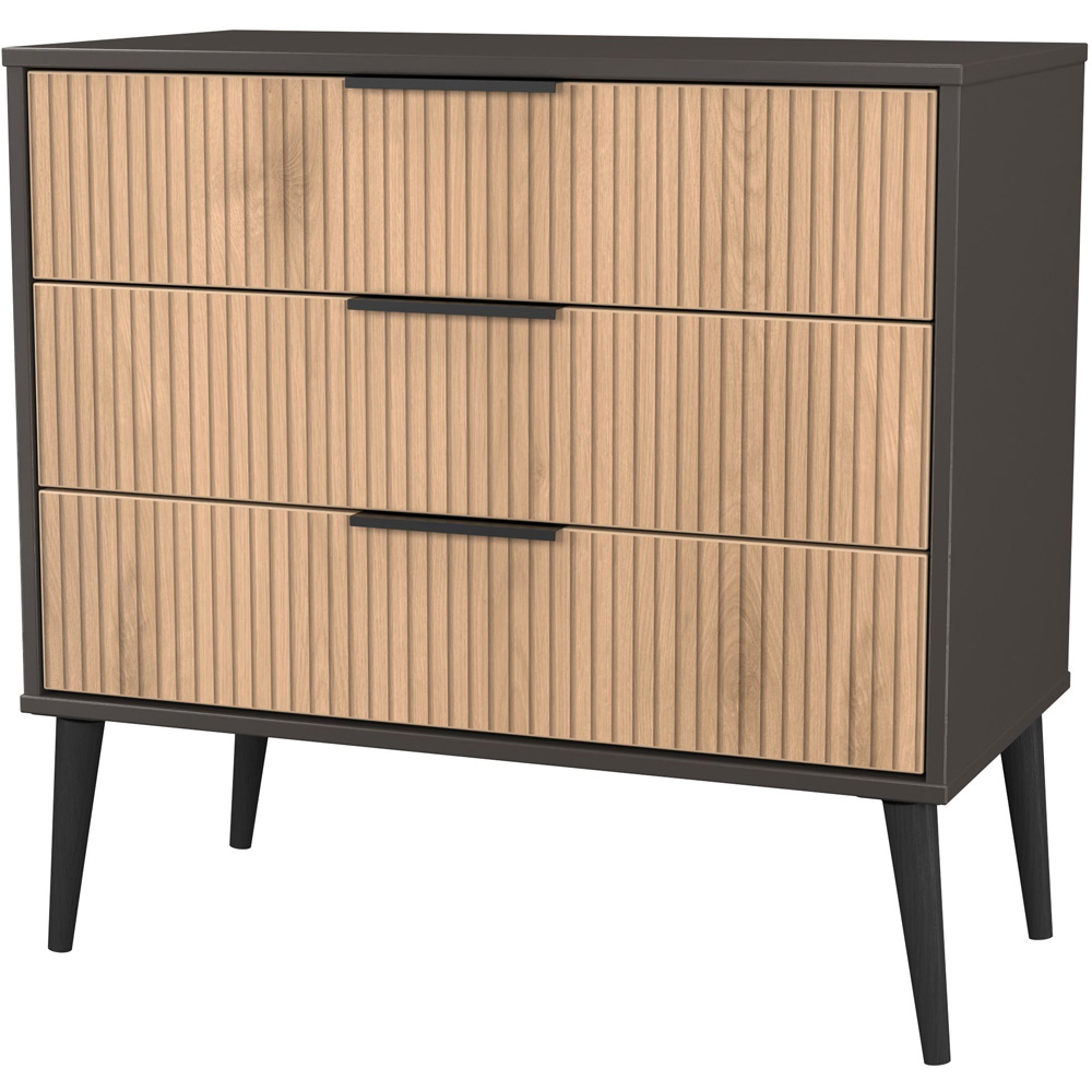 Crowndale Hong Kong 3 Drawer Slatt Effect and Graphite Chest of Drawers Ready Assembled Image 4