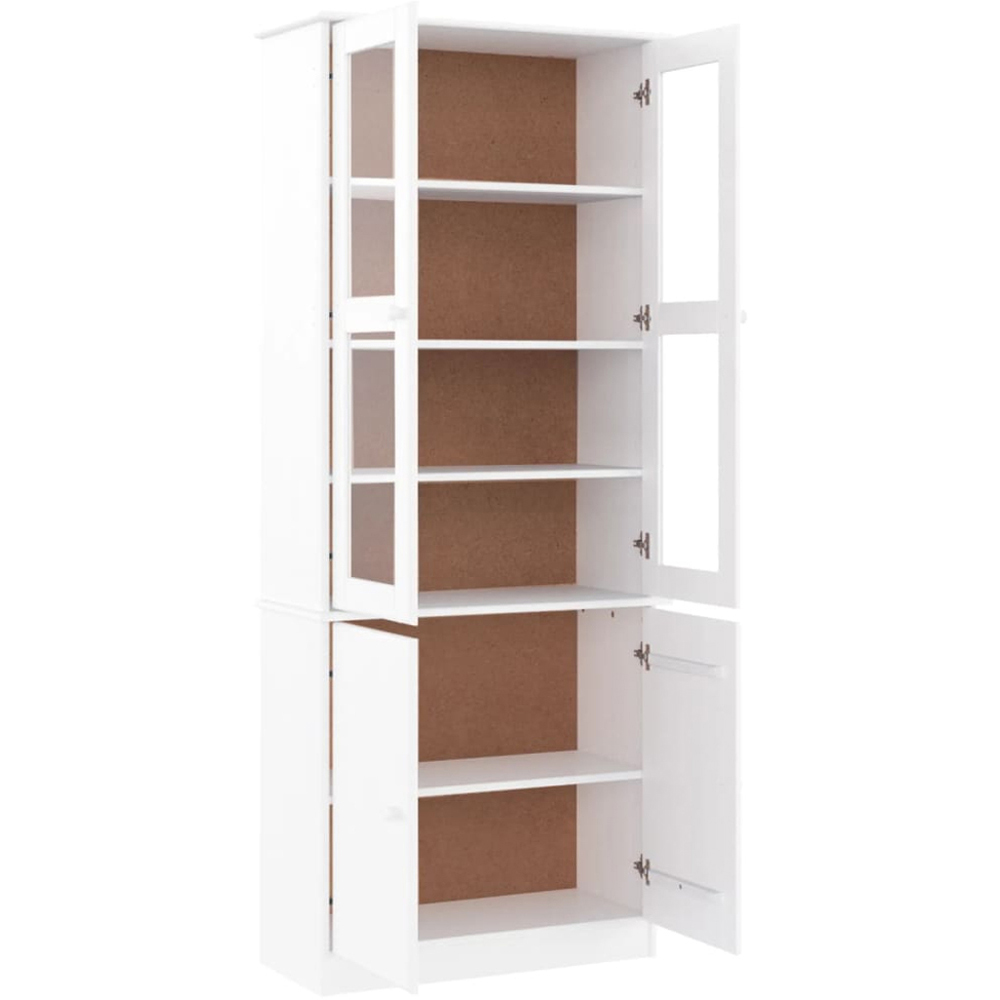 vidaXL 4 Door 4 Shelf White Solid Pine Wood Glass Display Cabinet Image 4