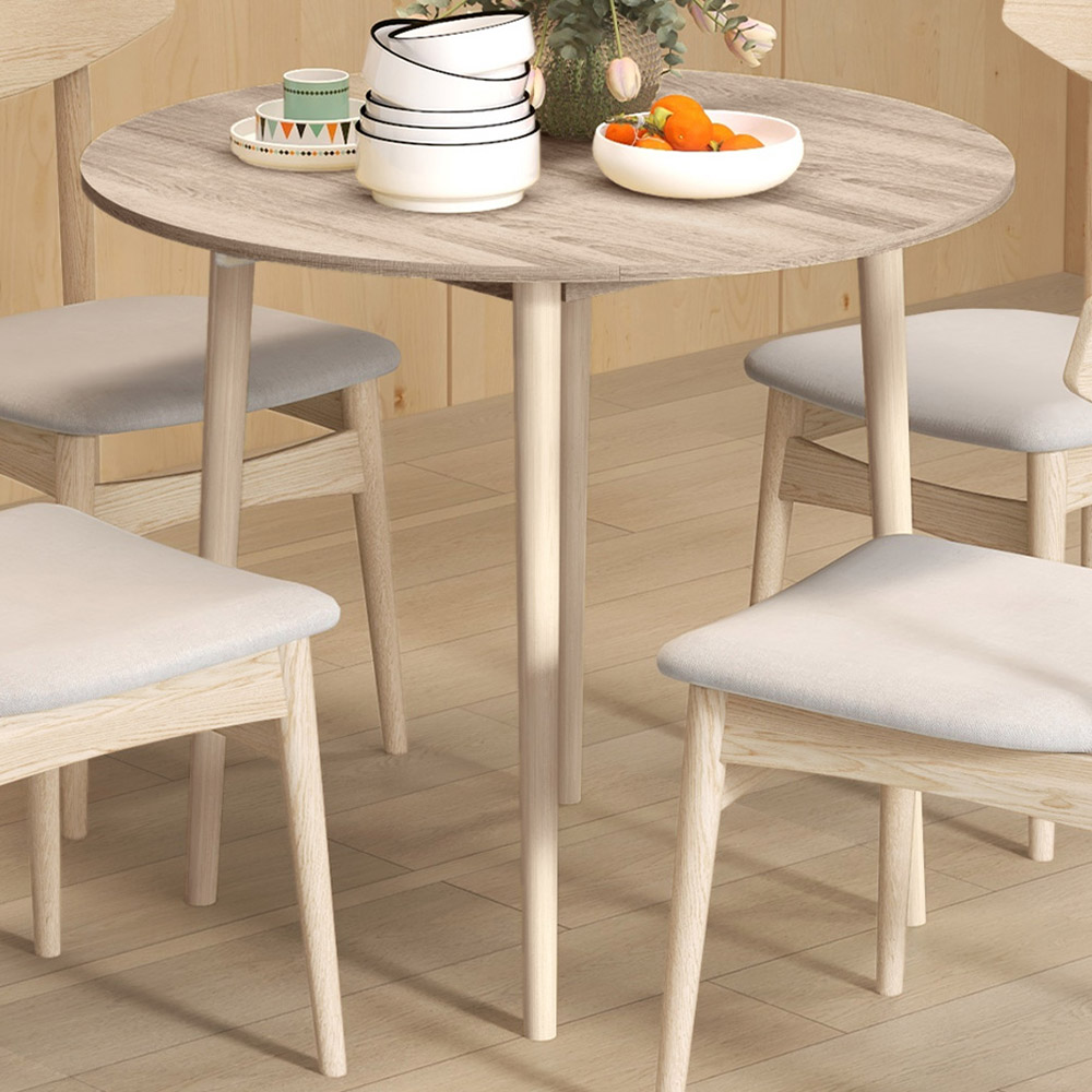 HOMCOM 4 Seater Natural Round Drop Leaf Dining Table Image 1