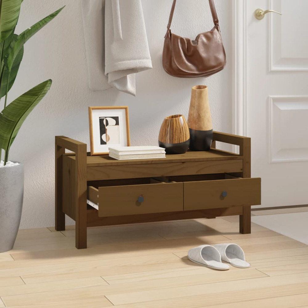 vidaXL 2 Door Honey Brown Solid Wood Pine Hall Bench Image 6