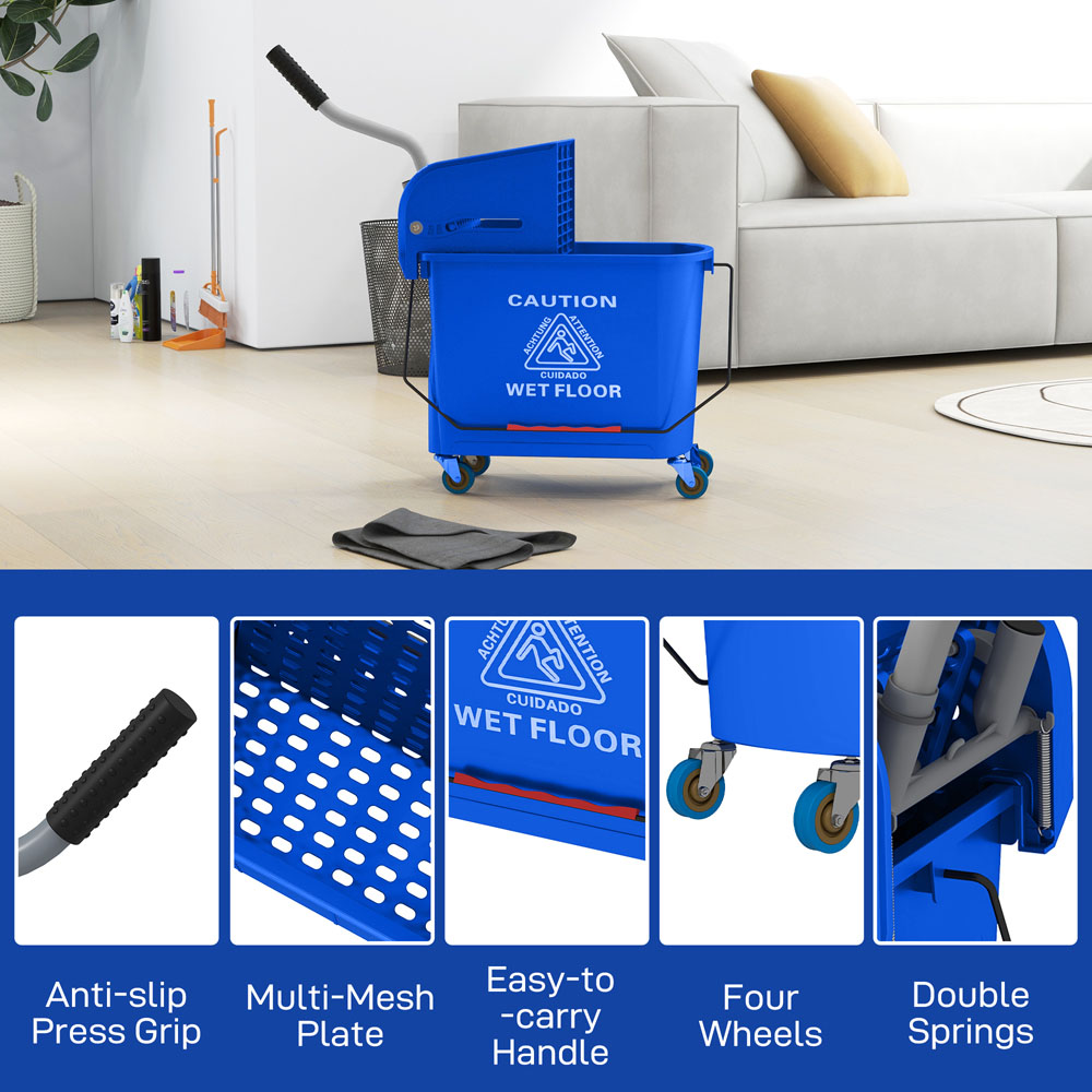 HOMCOM Blue Wringer Handle Mop and Bucket Set on Wheels 20L Image 8