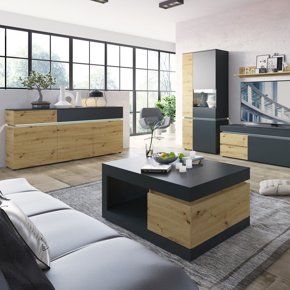 Florence Luci 2 Door 2 Drawer Platinum and Oak Storage Cabinet with LED Lighting Image 6