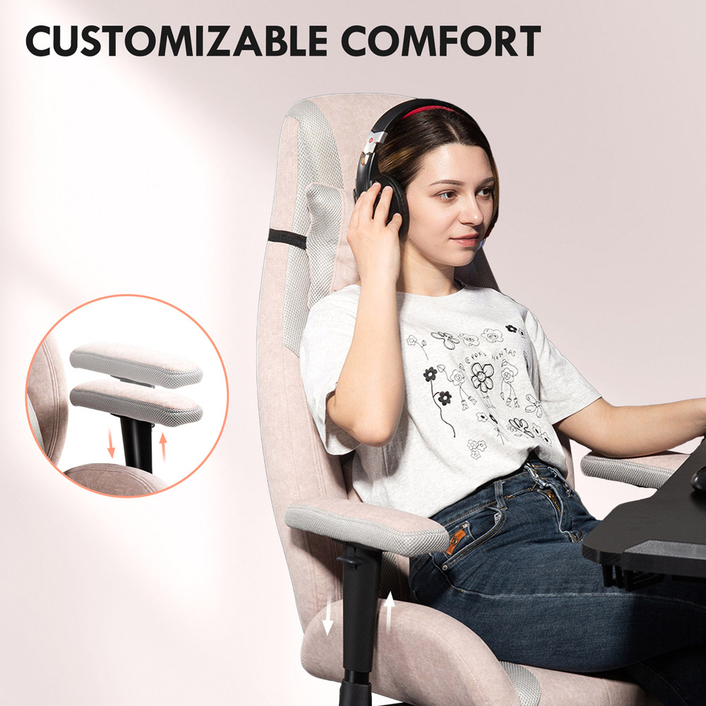 HOMCOM Pale Pink Gaming Chair with Swivel Wheels Image 7
